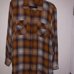 Maurices Mustard/Orange Plaid Button Down